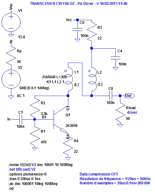 Figure 2: PA Driver - 1er Etage - Simulation LTspice en régime continu