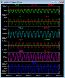 Figure 14 - Amplificateur du fréquencemètre: simulation LTSPICE en régime variable