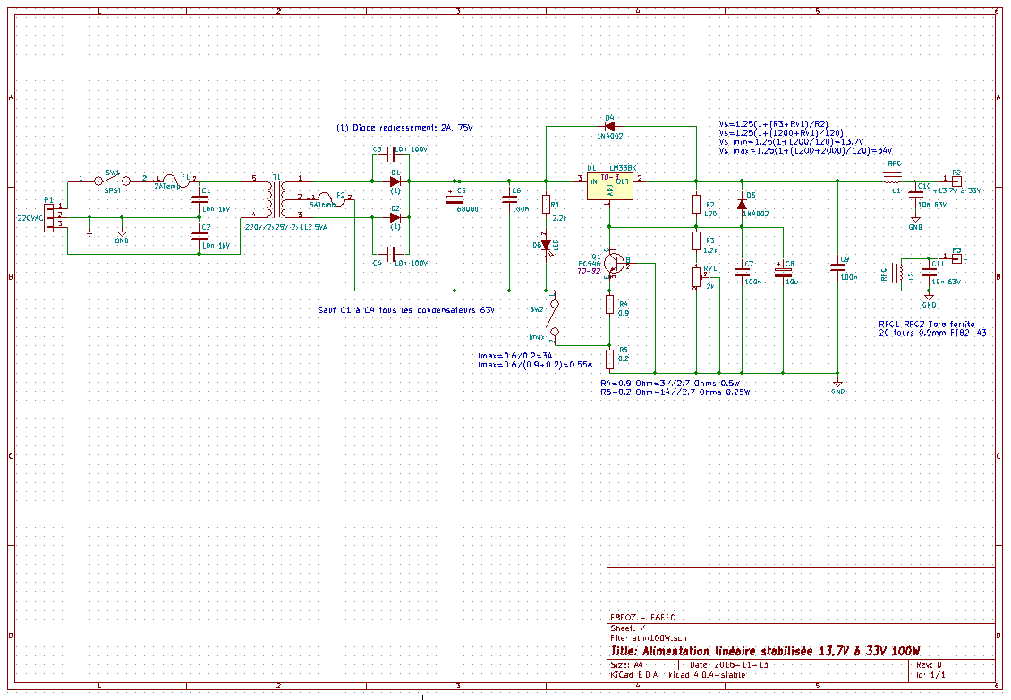 Fichiers KiCAD - Alimentation linéaire régulée 13.8V - 34V controlée en courant